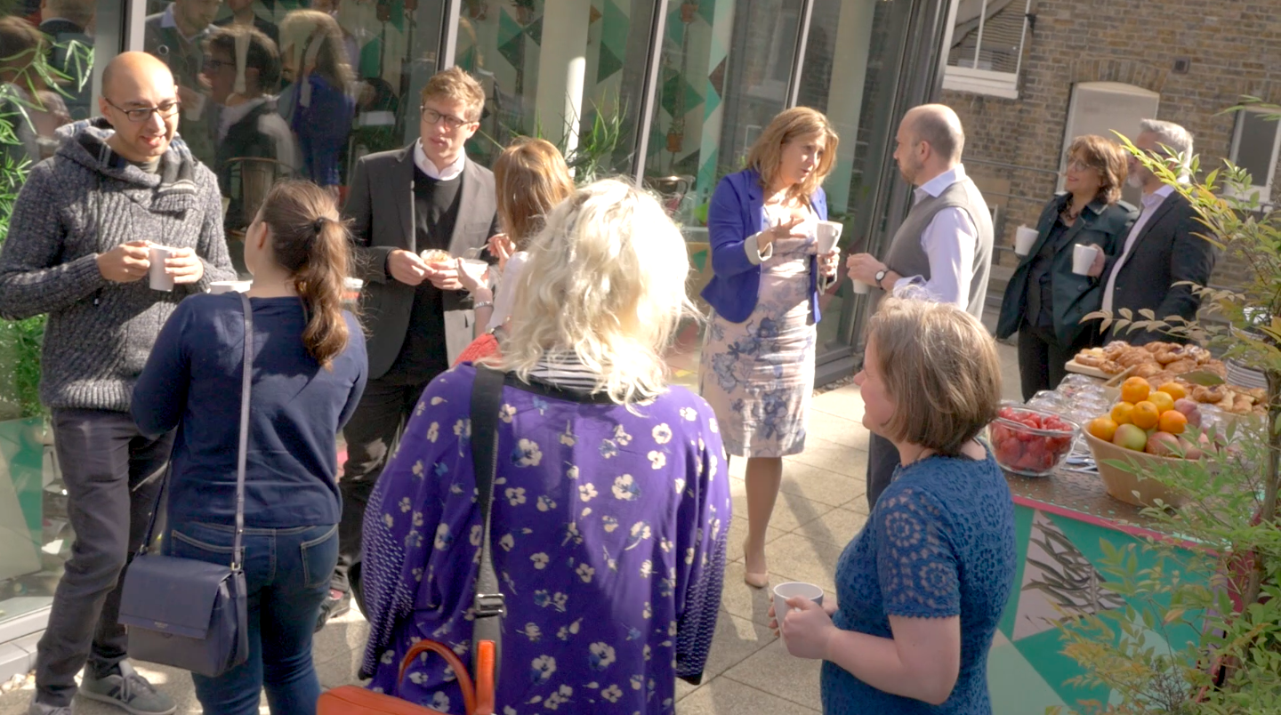 Crowd taking refreshments at Despark health tech event