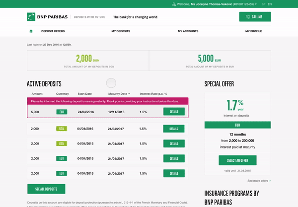 Clickable prototype created by Despark in Invision for BNPParibas